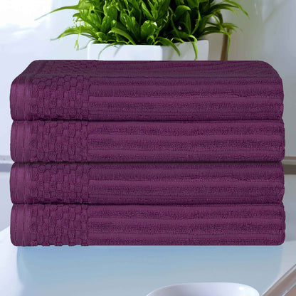 Soho Ribbed Cotton Absorbent Bath Towel Set of 4 - Plum