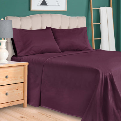 Egyptian Cotton 300 Thread Count Solid Deep Pocket Sheet Set - Plum