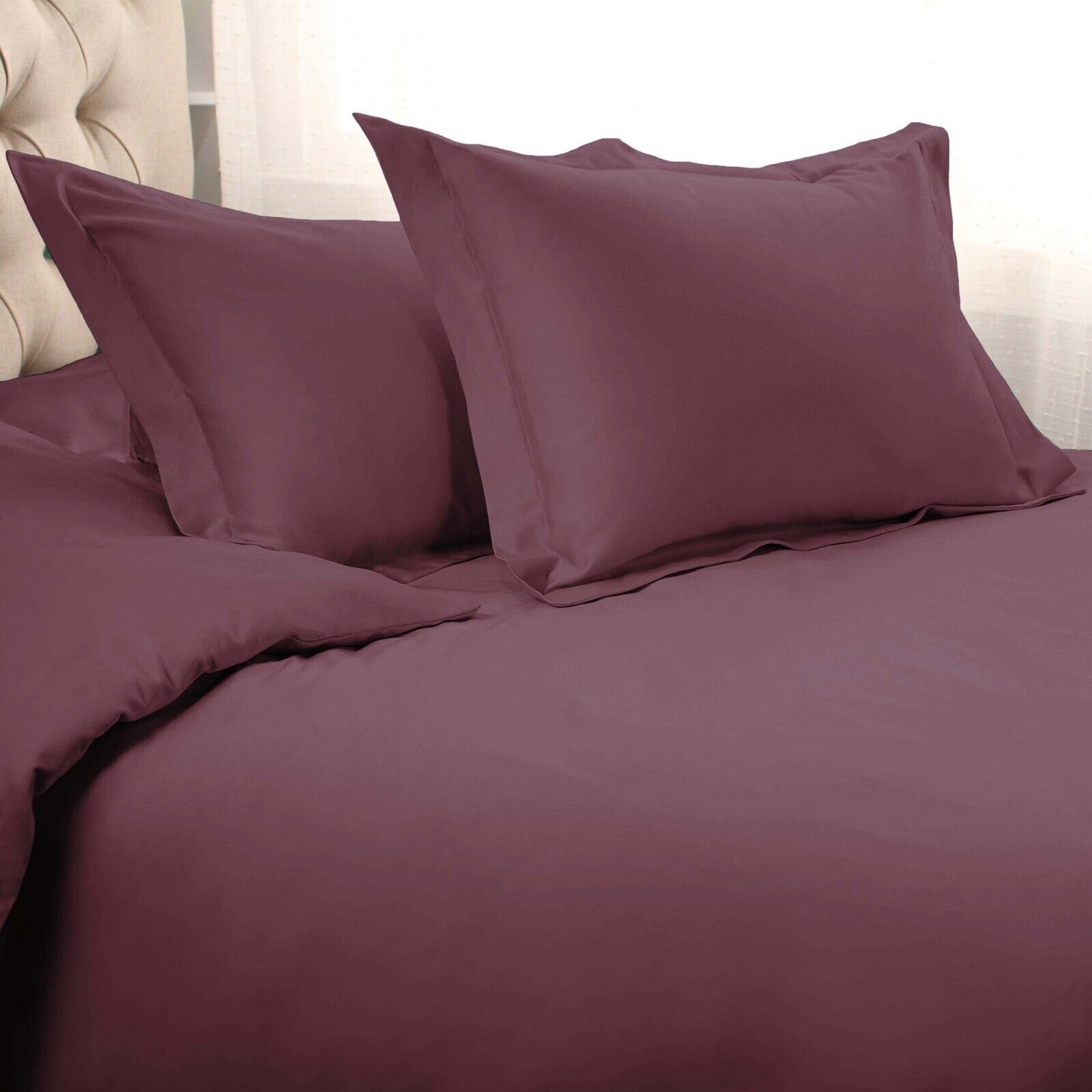 Superior Egyptian Cotton Solid All-Season Duvet Cover Set with Button Closure - Plum