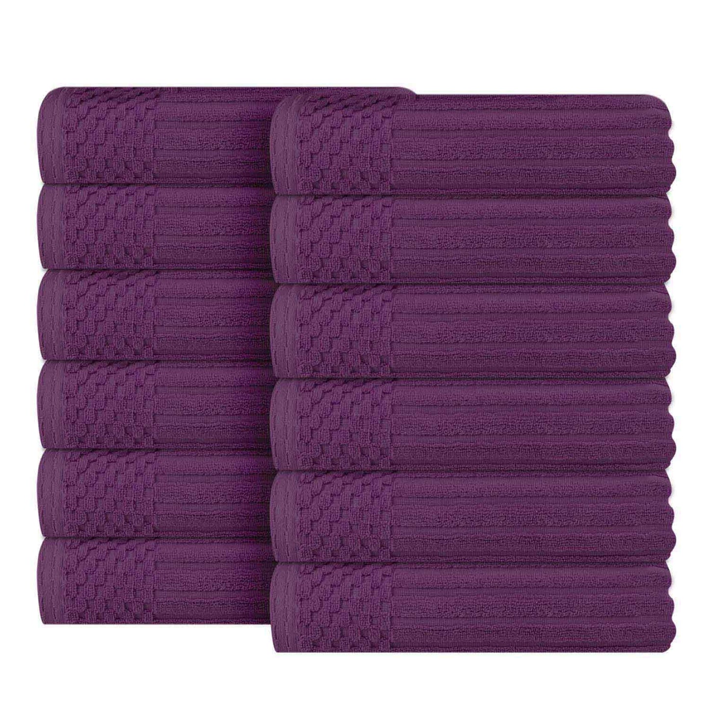 Soho Ribbed Cotton Absorbent Face Towel / Washcloth Set of 12 - Plum