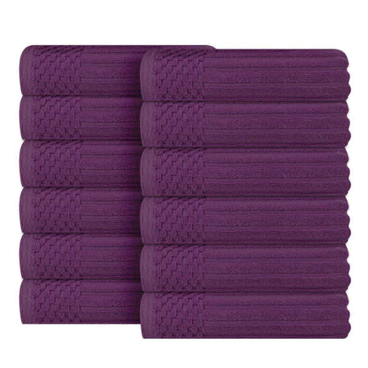 Soho Ribbed Cotton Absorbent Face Towel / Washcloth Set of 12 - Plum