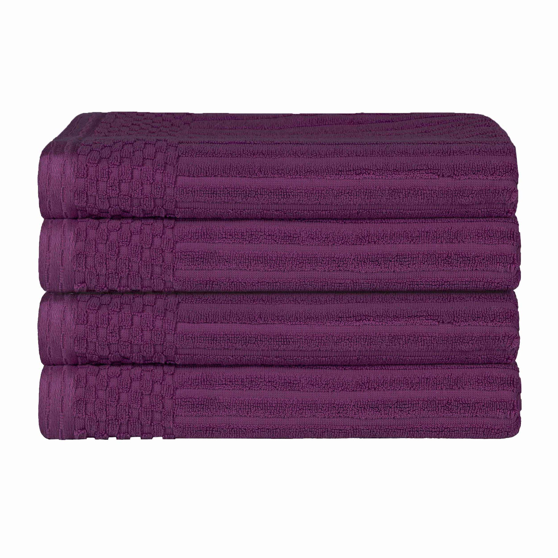 Soho Ribbed Cotton Absorbent Bath Towel Set of 4 - Plum