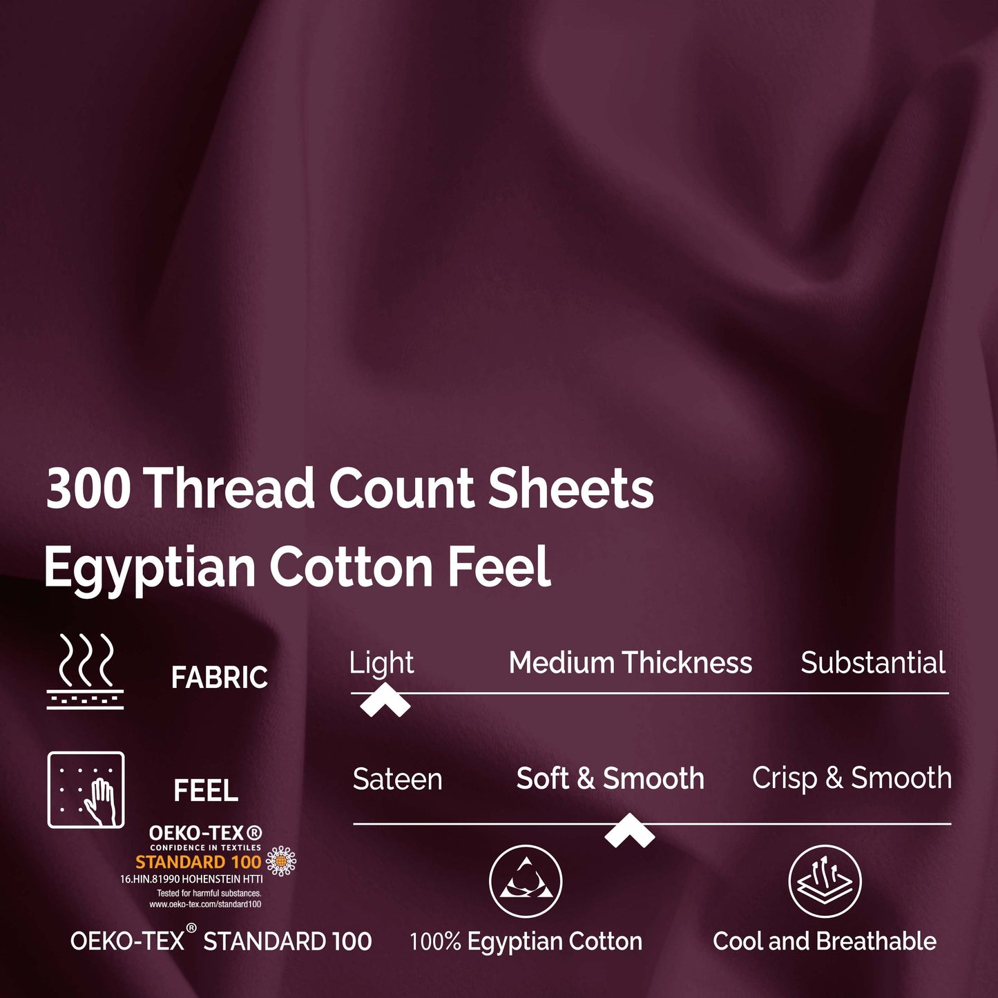 Egyptian Cotton 300 Thread Count Solid Deep Pocket Sheet Set - Plum