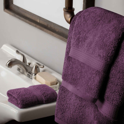 Egyptian Cotton Pile Plush Heavyweight Absorbent Bath Towel (Set of 4) - Plum