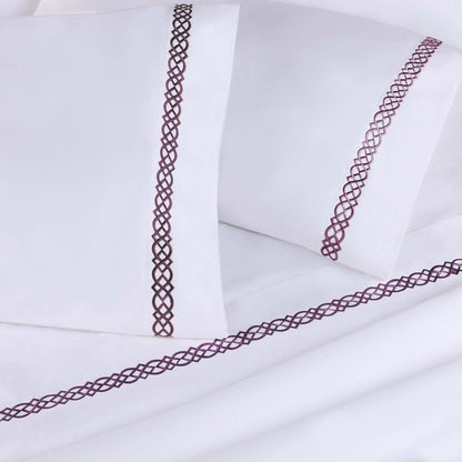 Egyptian Cotton 1000 Thread Count Embroidered Pillowcase Set - Plum