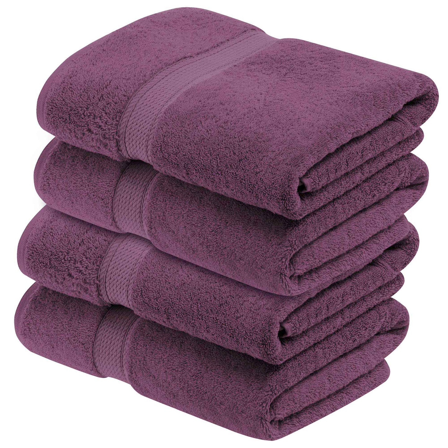 Egyptian Cotton Pile Plush Heavyweight Absorbent Bath Towel (Set of 4) - Plum