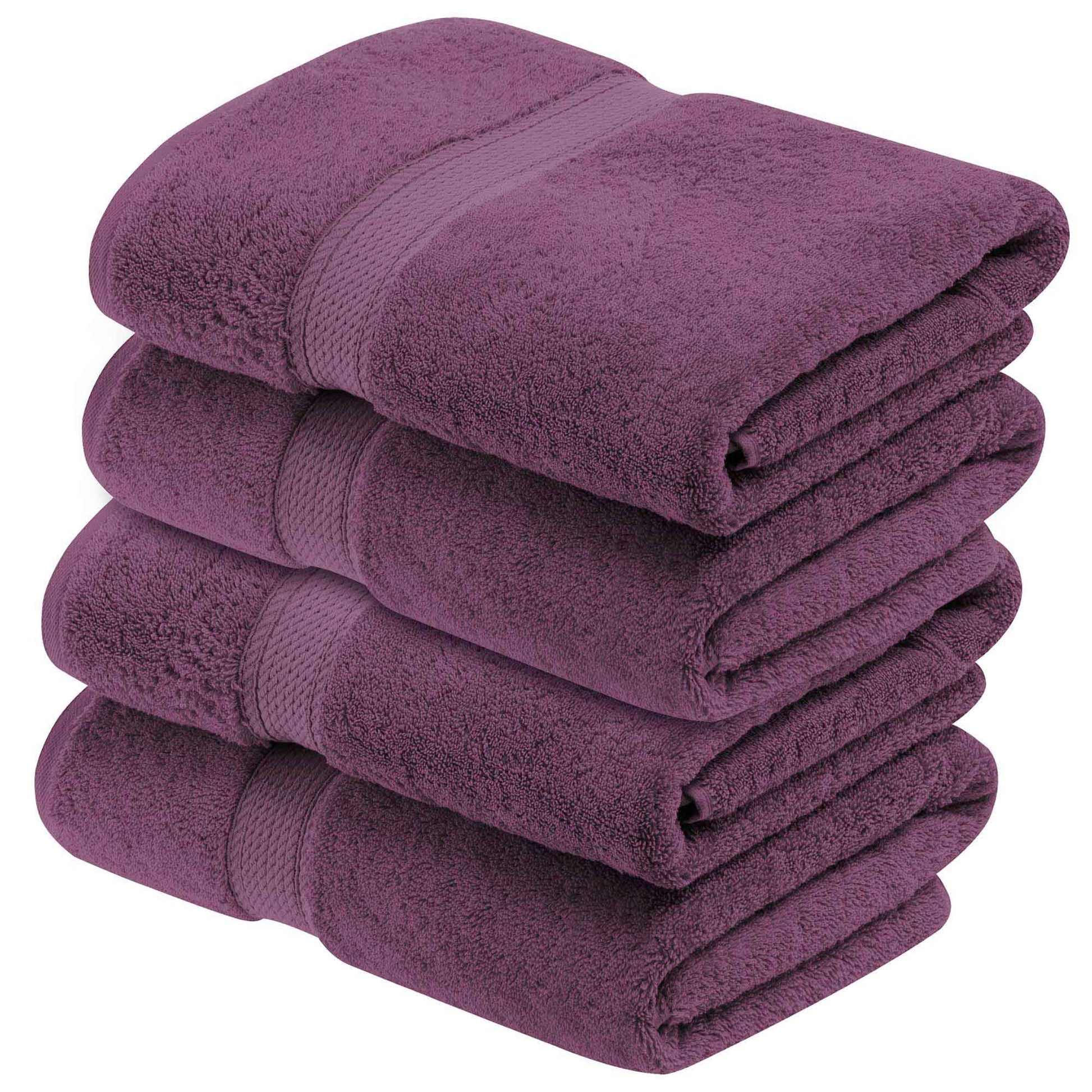 Egyptian Cotton Pile Plush Heavyweight Absorbent Bath Towel (Set of 4) - Plum