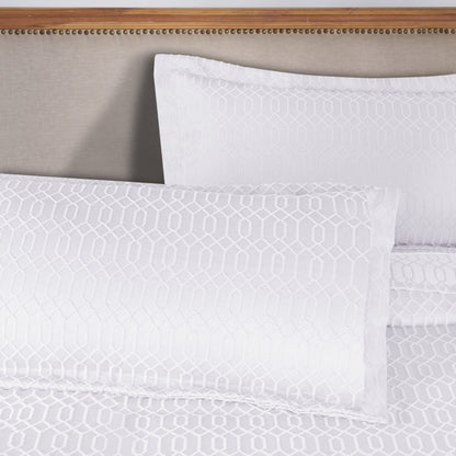 Remi Cotton Blend Jacquard Geometric Fringe Bedspread Set - White