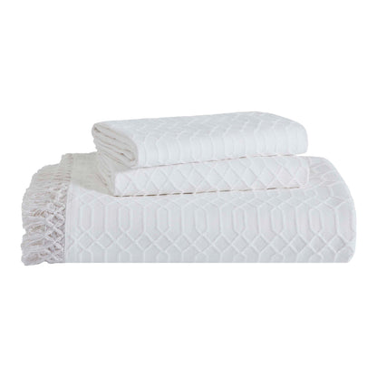 Remi Cotton Blend Jacquard Geometric Fringe Bedspread Set - White