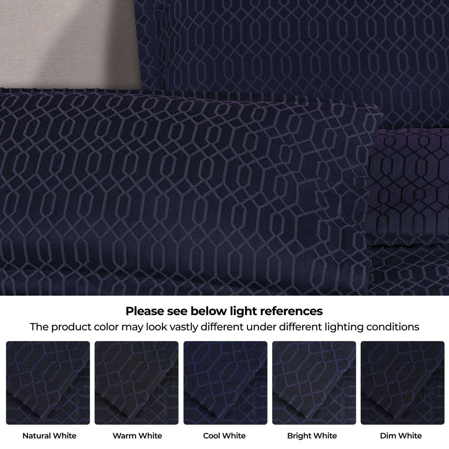 Remi Cotton Blend Jacquard Geometric Fringe Bedspread Set - Navy Blue