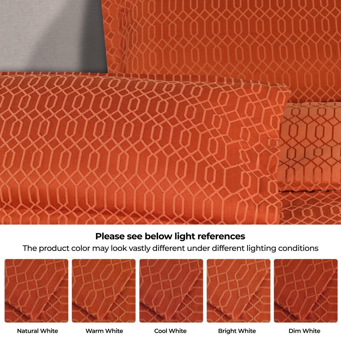 Remi Cotton Blend Jacquard Geometric Fringe Bedspread Set - Rust