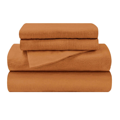 Cotton Flannel Trellis Solid Deep Pocket Sheet Set - Pumpkin