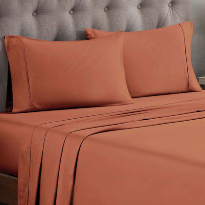Egyptian Cotton 300 Thread Count Solid Deep Pocket Sheet Set - Pumpkin