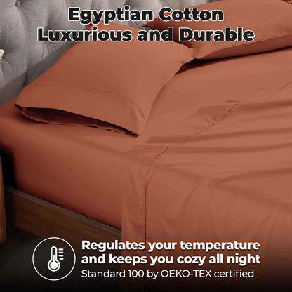 Egyptian Cotton 300 Thread Count Solid Deep Pocket Sheet Set - Pumpkin
