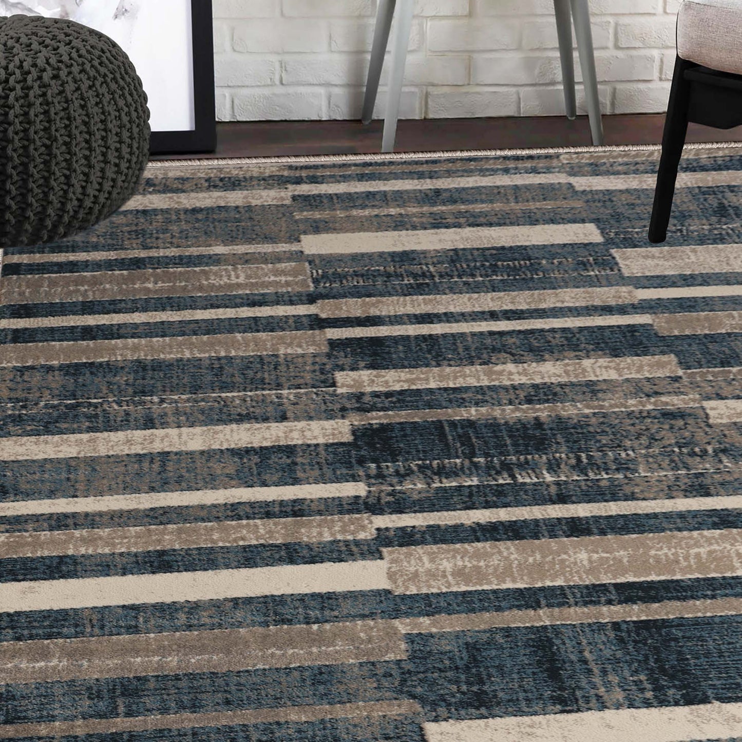 Superior Radko Modern Striped Indoor Area Rug or Runner - Blue-Rust