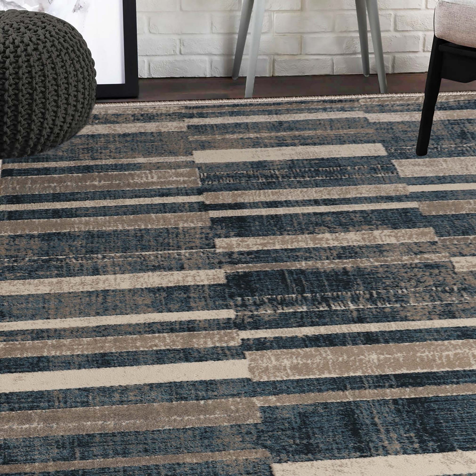 Superior Radko Modern Striped Indoor Area Rug or Runner - Blue-Rust