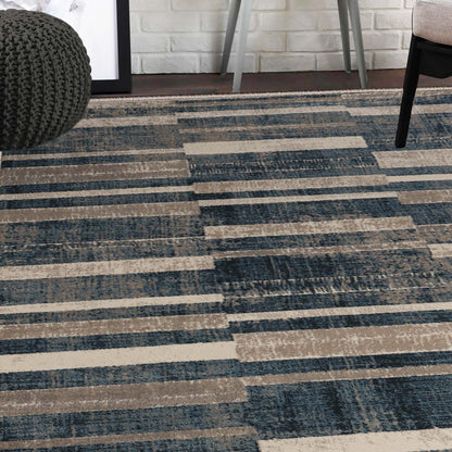 Superior Radko Modern Striped Indoor Area Rug or Runner - Blue-Rust