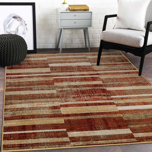 Superior Radko Modern Striped Indoor Area Rug or Runner - Rust-Cream