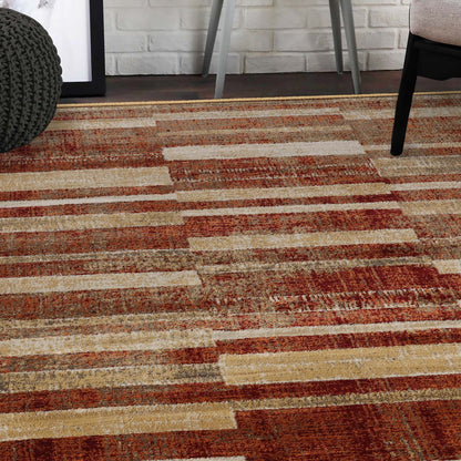Superior Radko Modern Striped Indoor Area Rug or Runner - Rust-Cream
