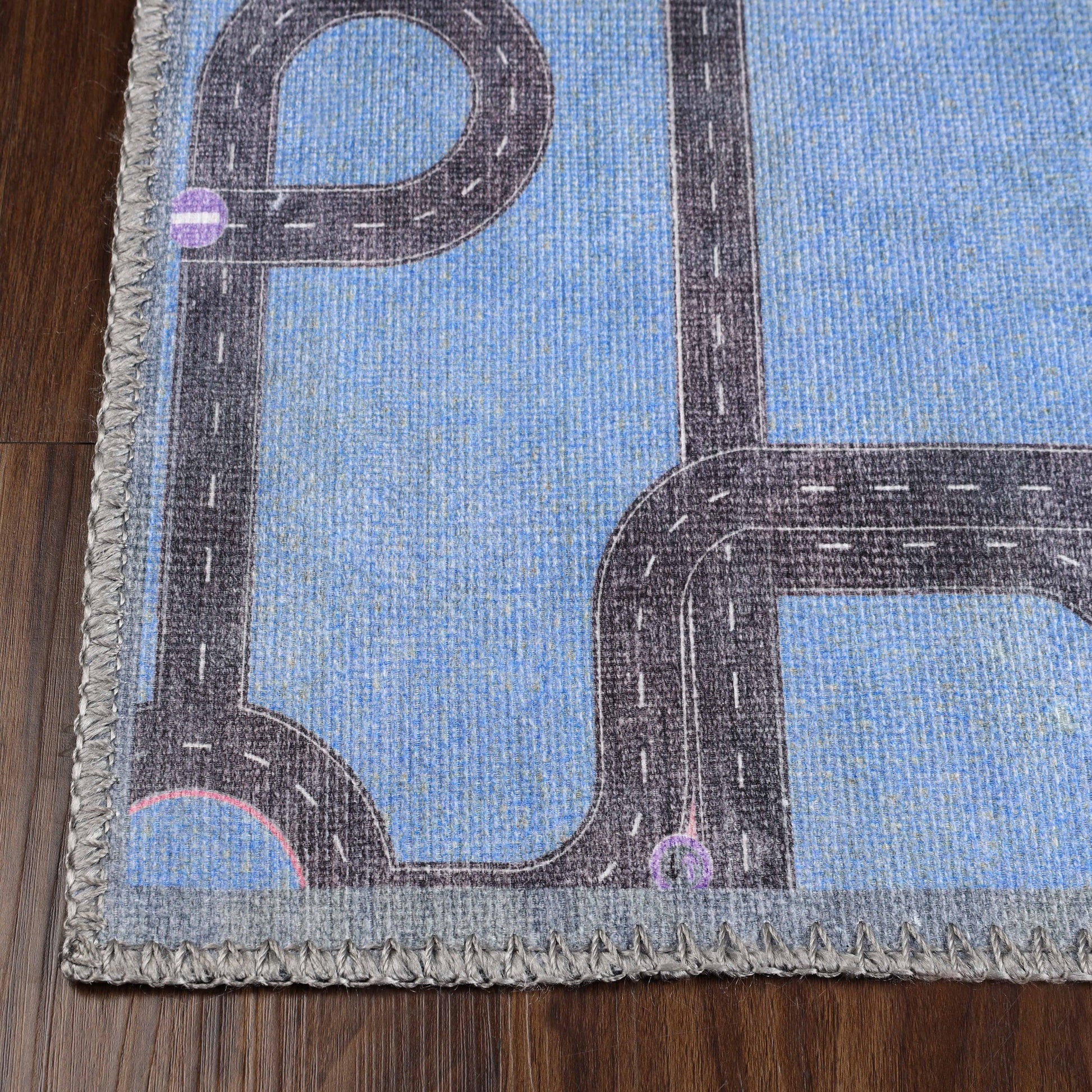 Superior Country Road Kids Playroom Nursery Washable Indoor Area Rug Or Door Mat - Blue