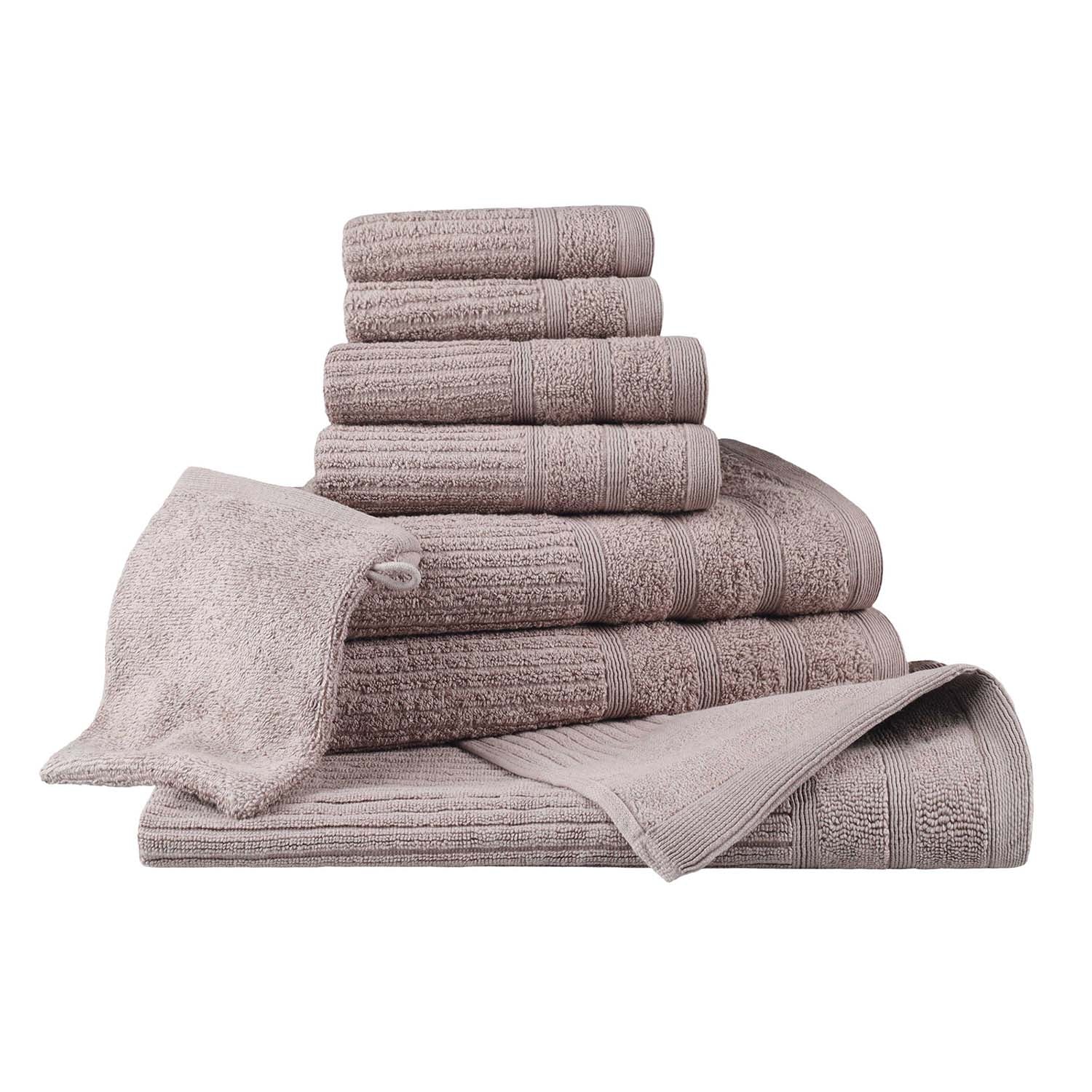 Egyptian Cotton 8 Piece Bath, Hand, and Face Towel Set with Bath Mat and Bath Mitt -Grey