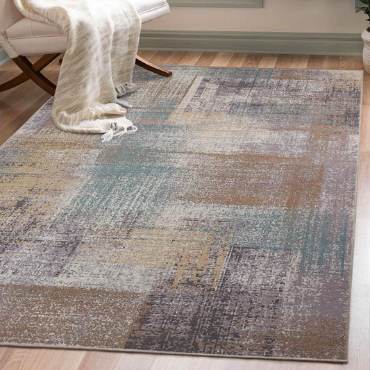 Ara Brushed Patchwork Non-Slip Washable Indoor Area Rug or Runner - Taupe