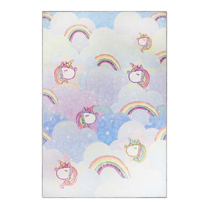 Superior Unicorn Rainbow Colorful Kids Playroom Nursery Washable Indoor Area Rug Or Door Mat -  Sapphire Blue