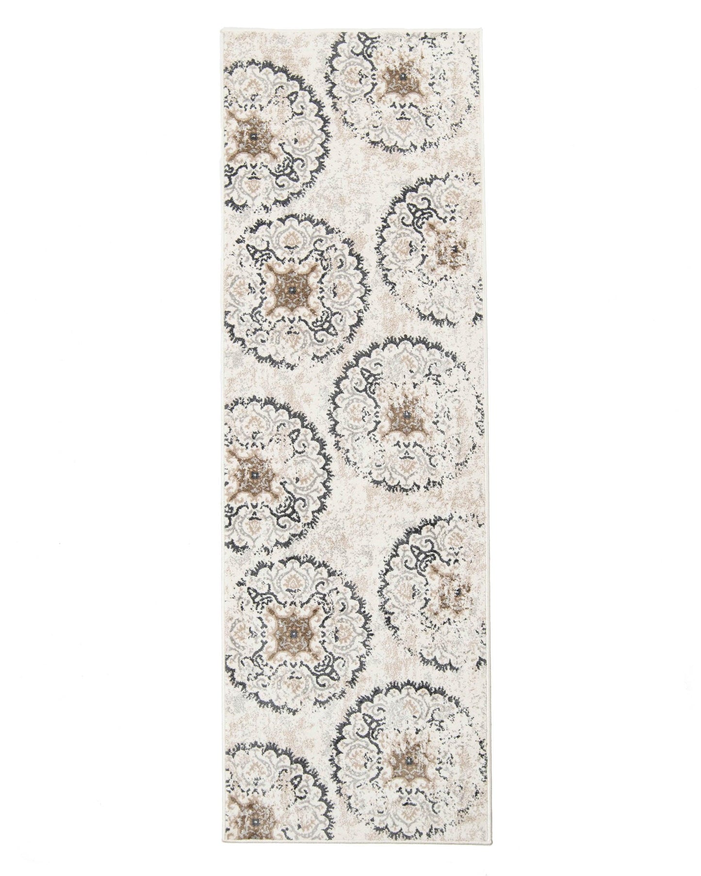 Superior Modern Distressed Medallion Indoor Area or Runner Rug - Ivory
