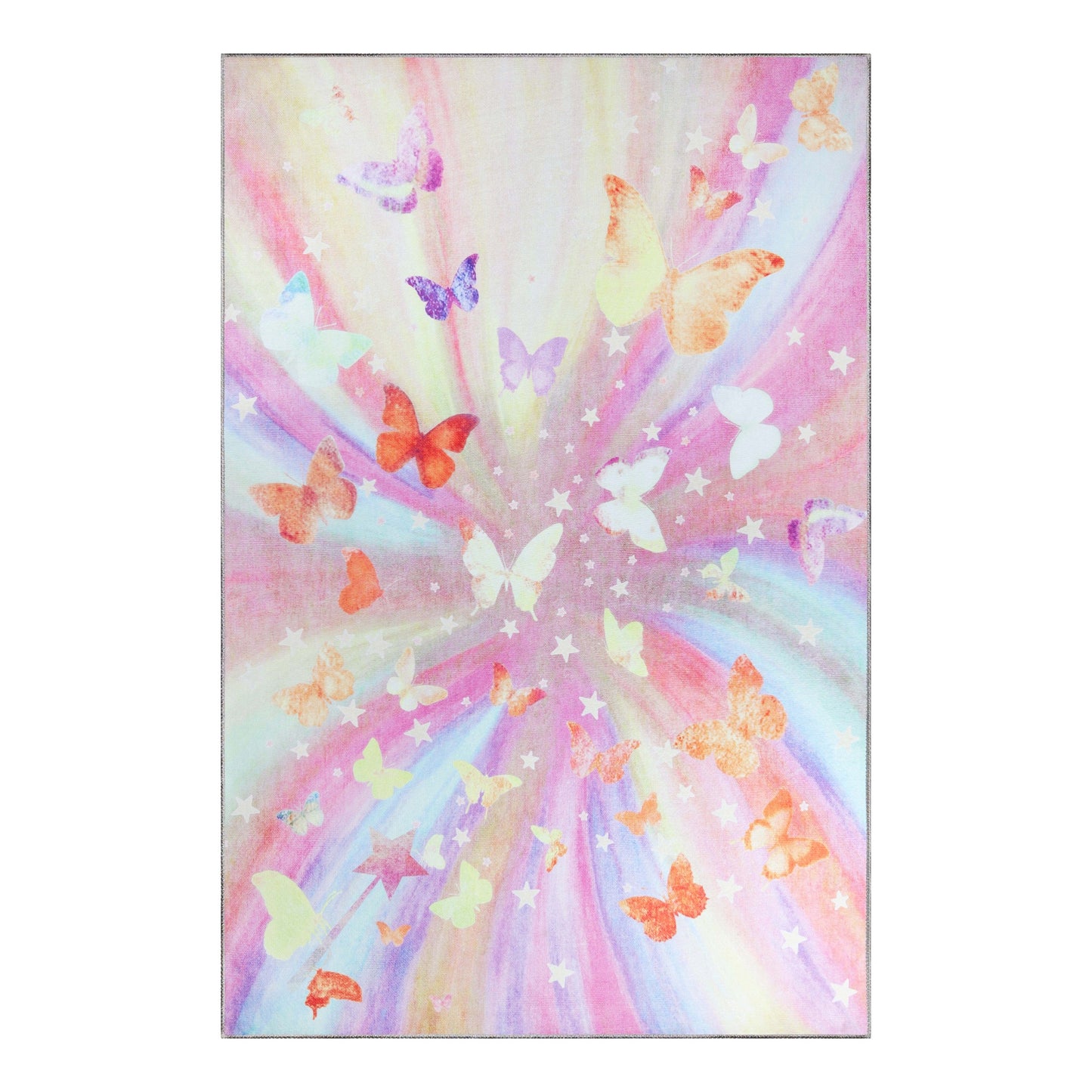 Superior Butterfly Colorful Kids Playroom Nursery Washable Indoor Area Rug Or Door Mat - Apricot