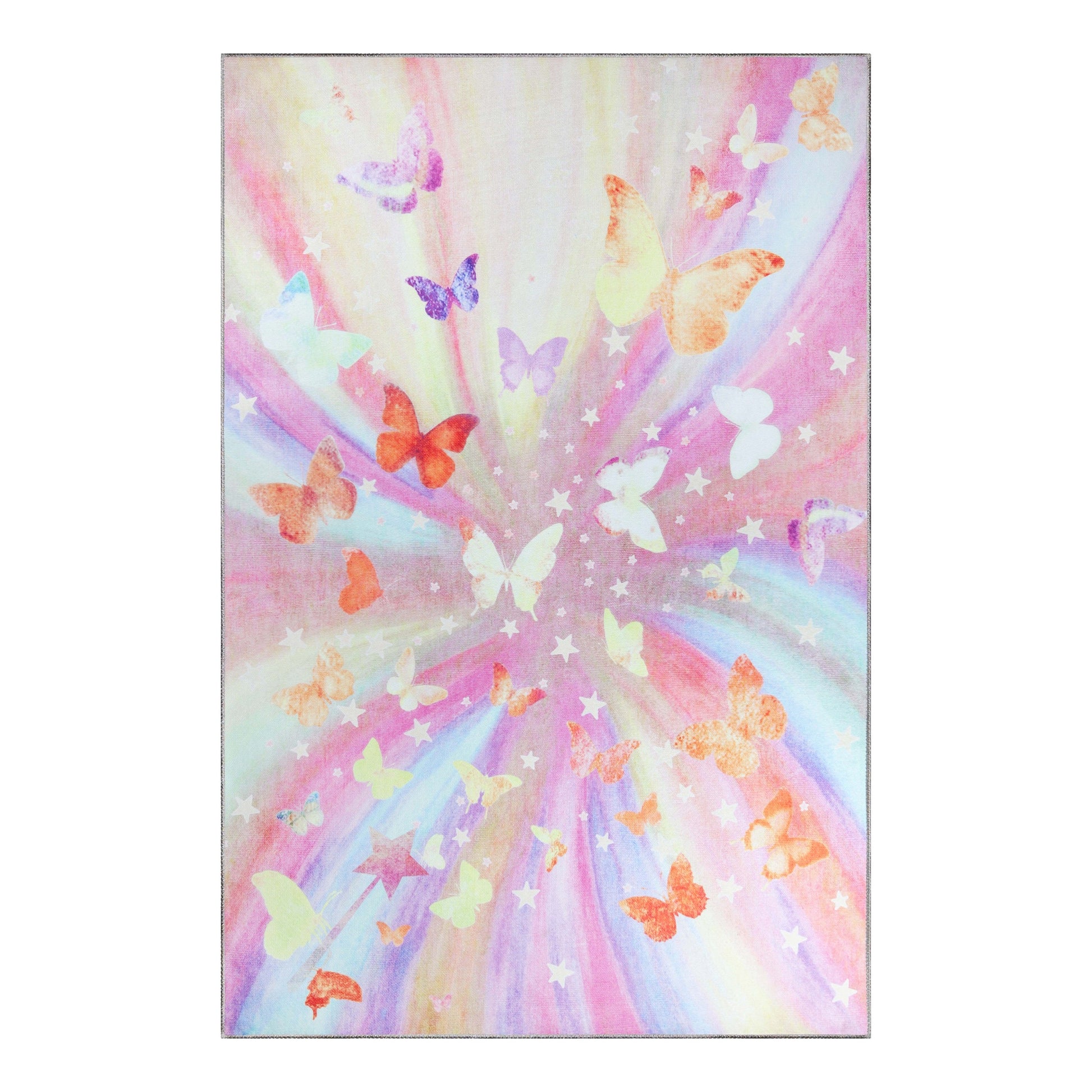 Superior Butterfly Colorful Kids Playroom Nursery Washable Indoor Area Rug Or Door Mat - Apricot