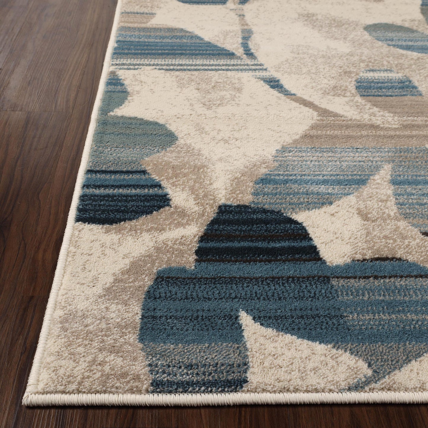 Superior Mahonia Leaf and Vine Indoor Area Rug or Runner  - Cream-Blue