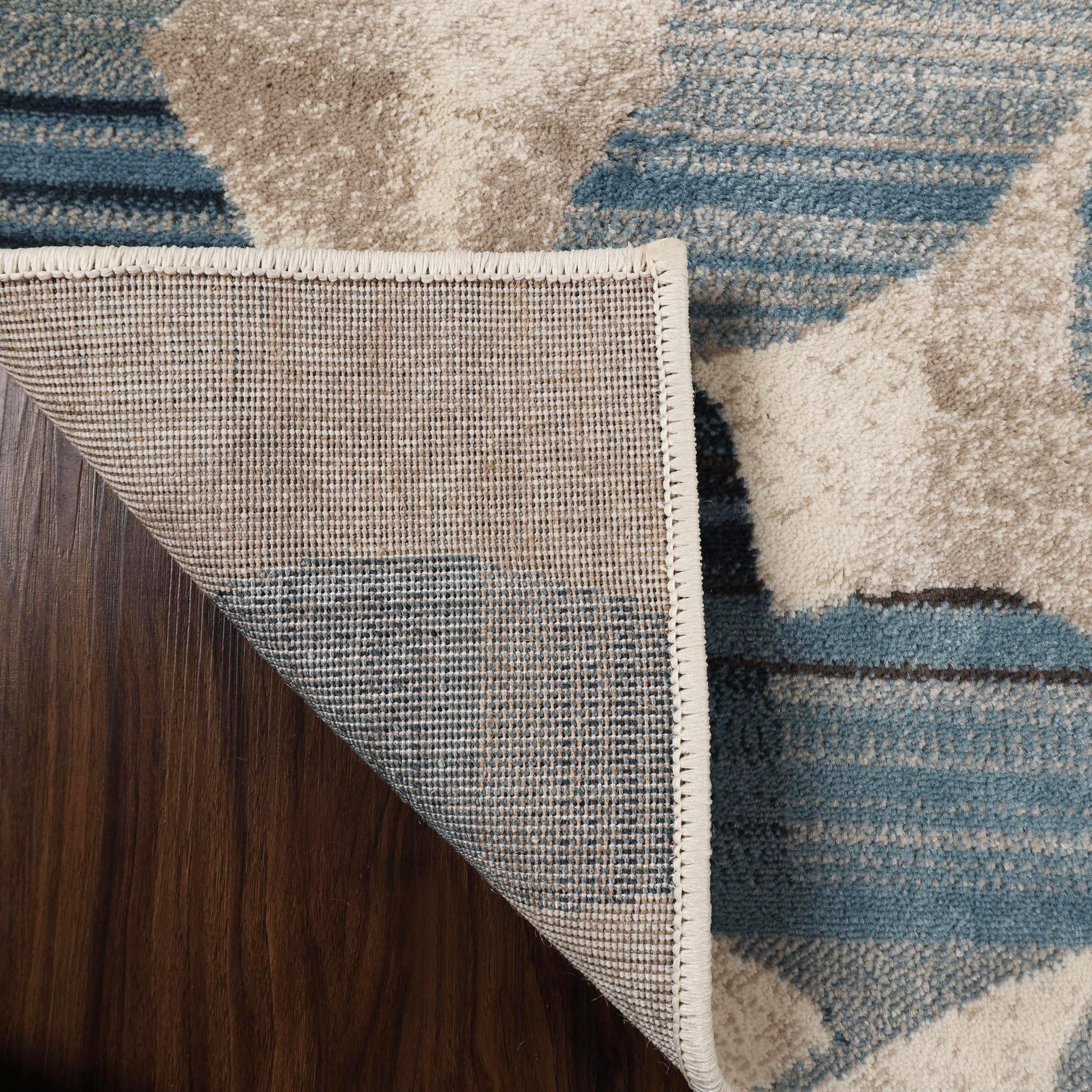 Superior Mahonia Leaf and Vine Indoor Area Rug or Runner  - Cream-Blue