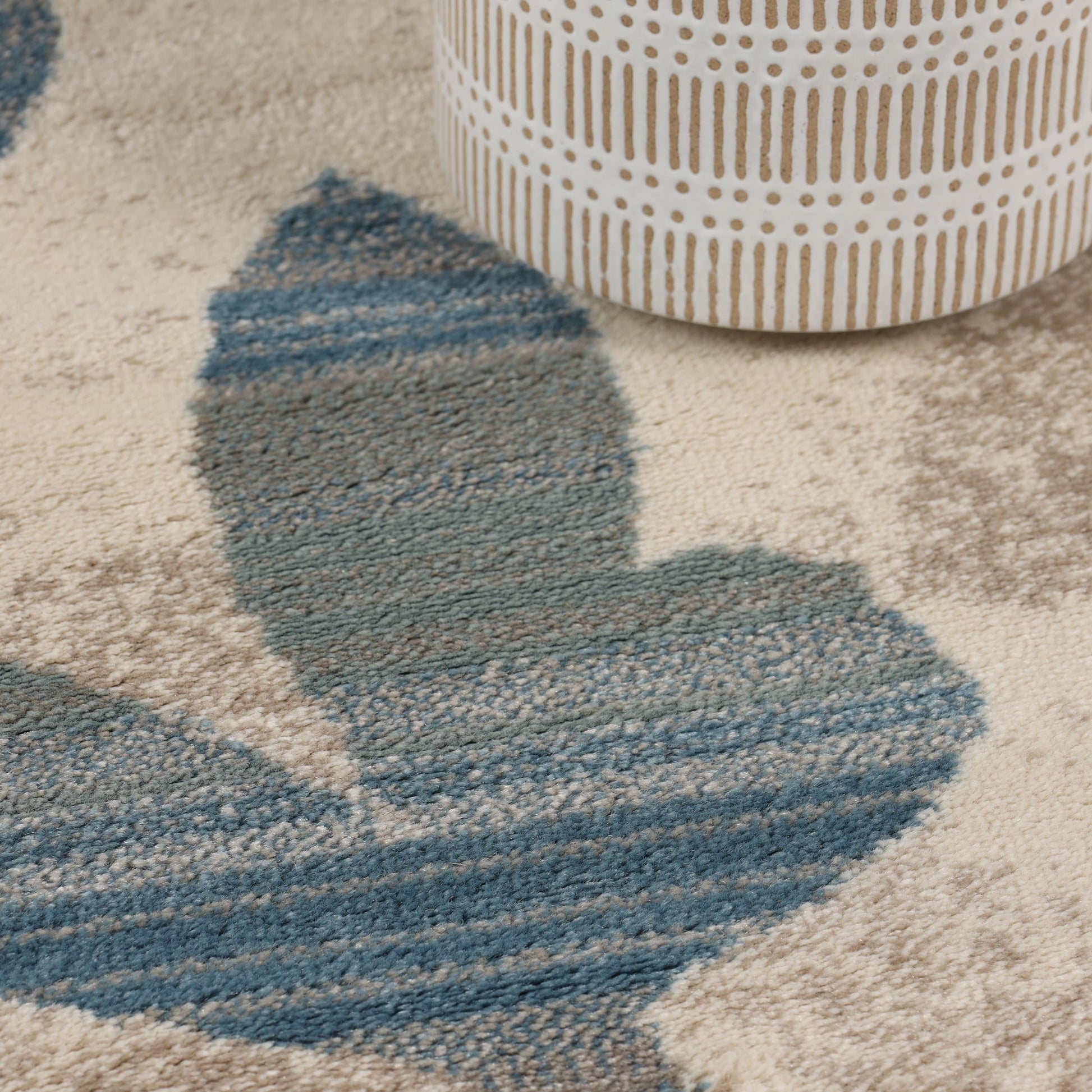 Superior Mahonia Leaf and Vine Indoor Area Rug or Runner - Cream-Blue
