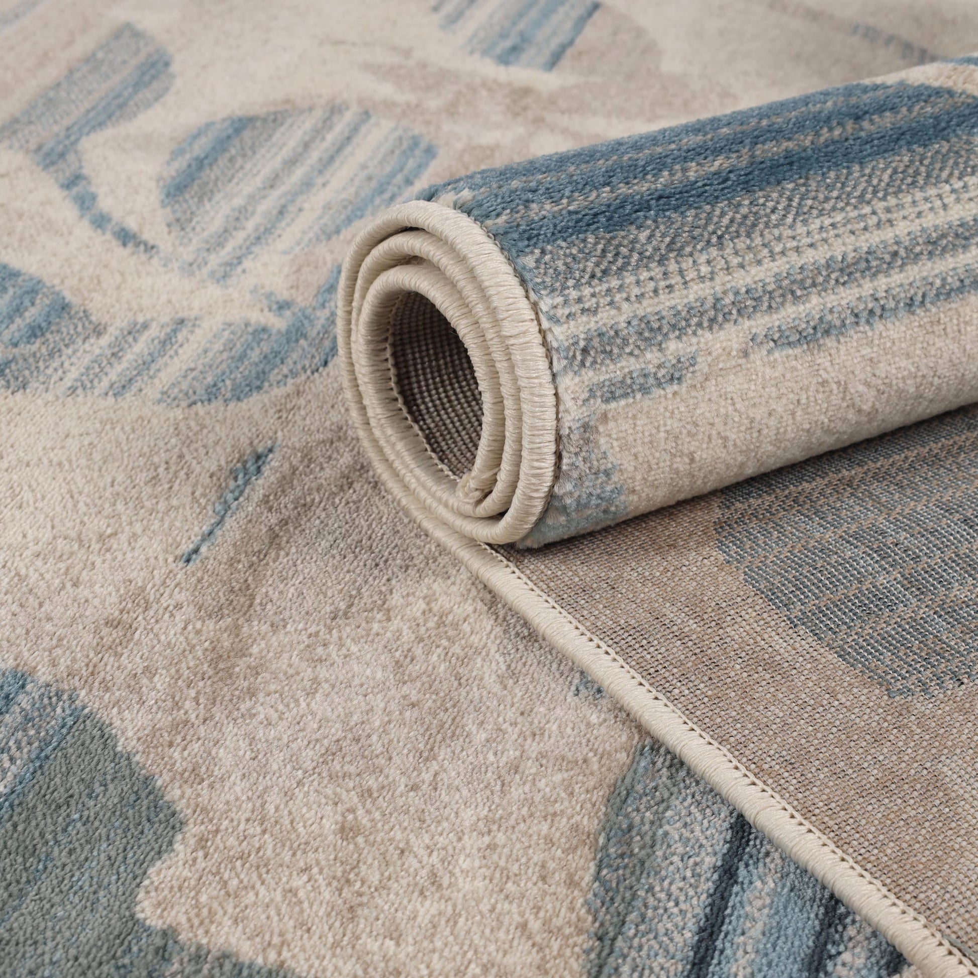 Superior Mahonia Leaf and Vine Indoor Area Rug or Runner - Cream-Blue