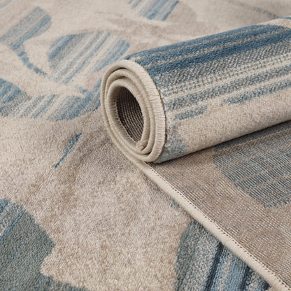 Superior Mahonia Leaf and Vine Indoor Area Rug or Runner - Cream-Blue
