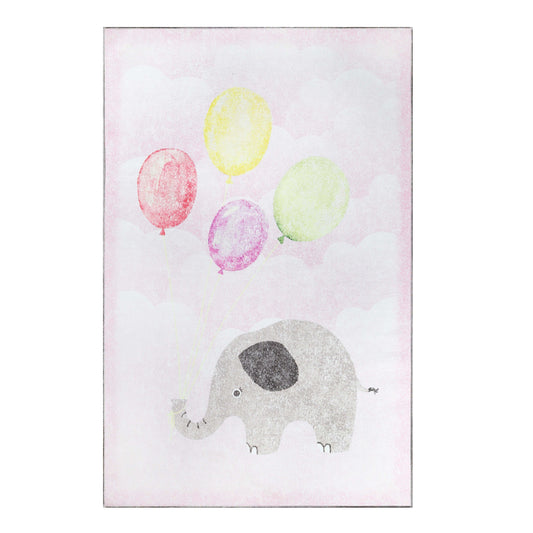 Superior Nursery Elephant Flatweave Indoor Area Rug -  Soft Pink