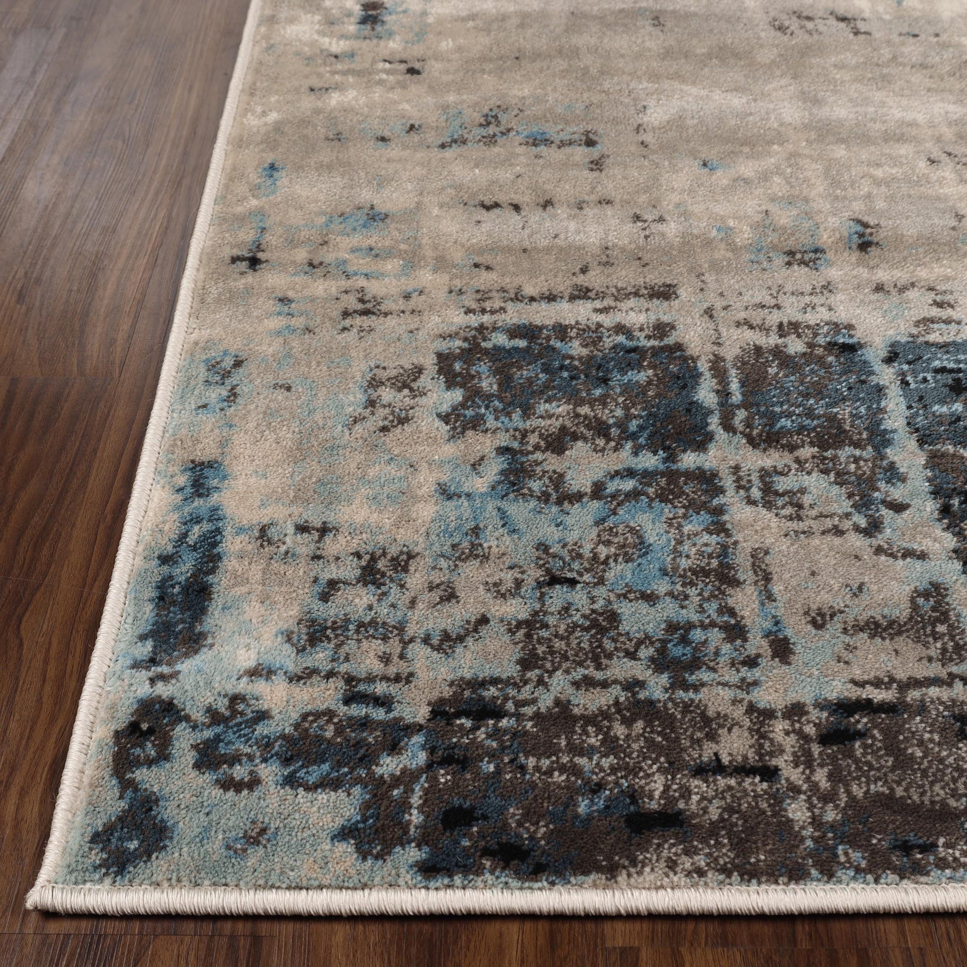 Superior Palani Washed Abstract Indoor Area Rug or Runner - Blue-Cream