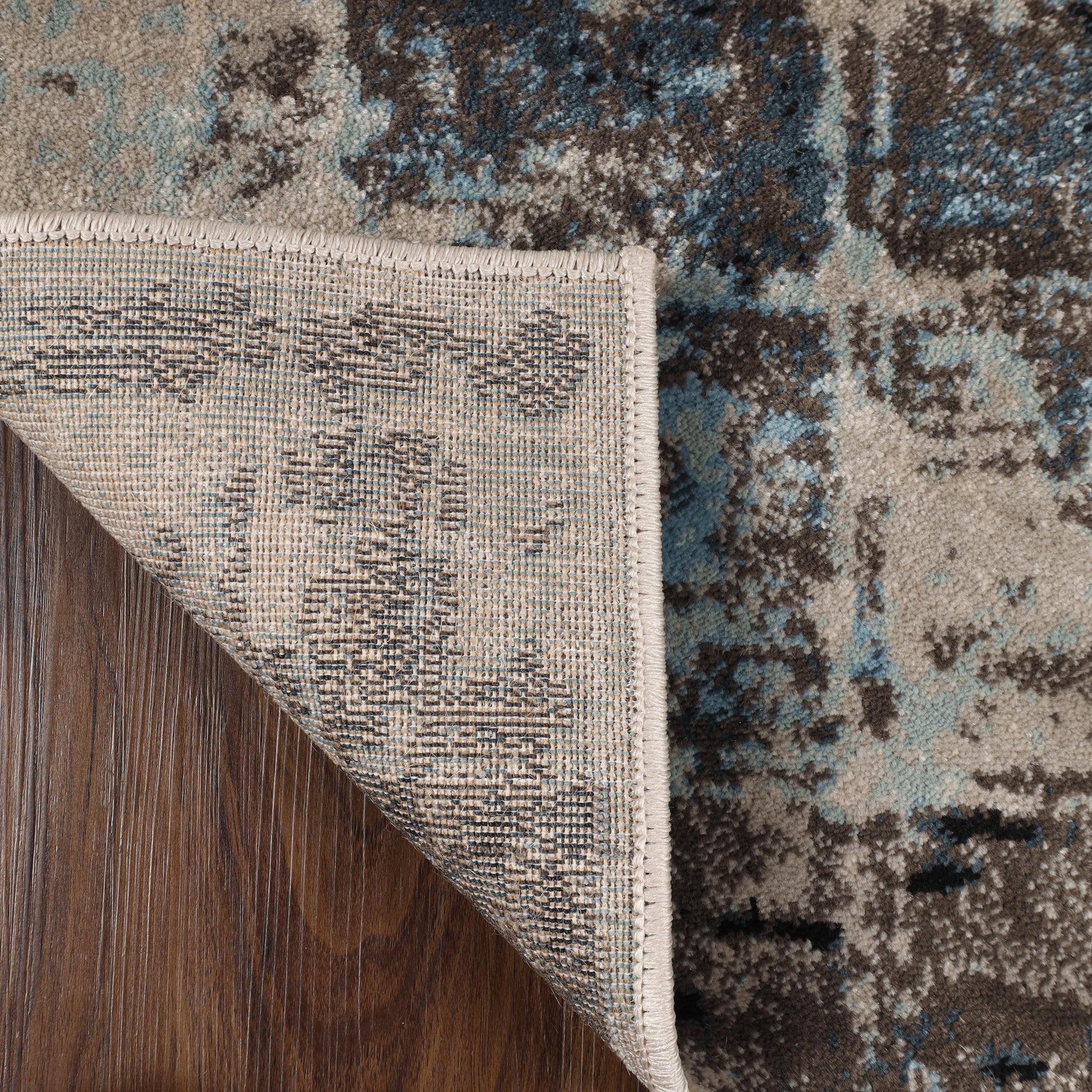 Superior Palani Washed Abstract Indoor Area Rug or Runner - Blue-Cream