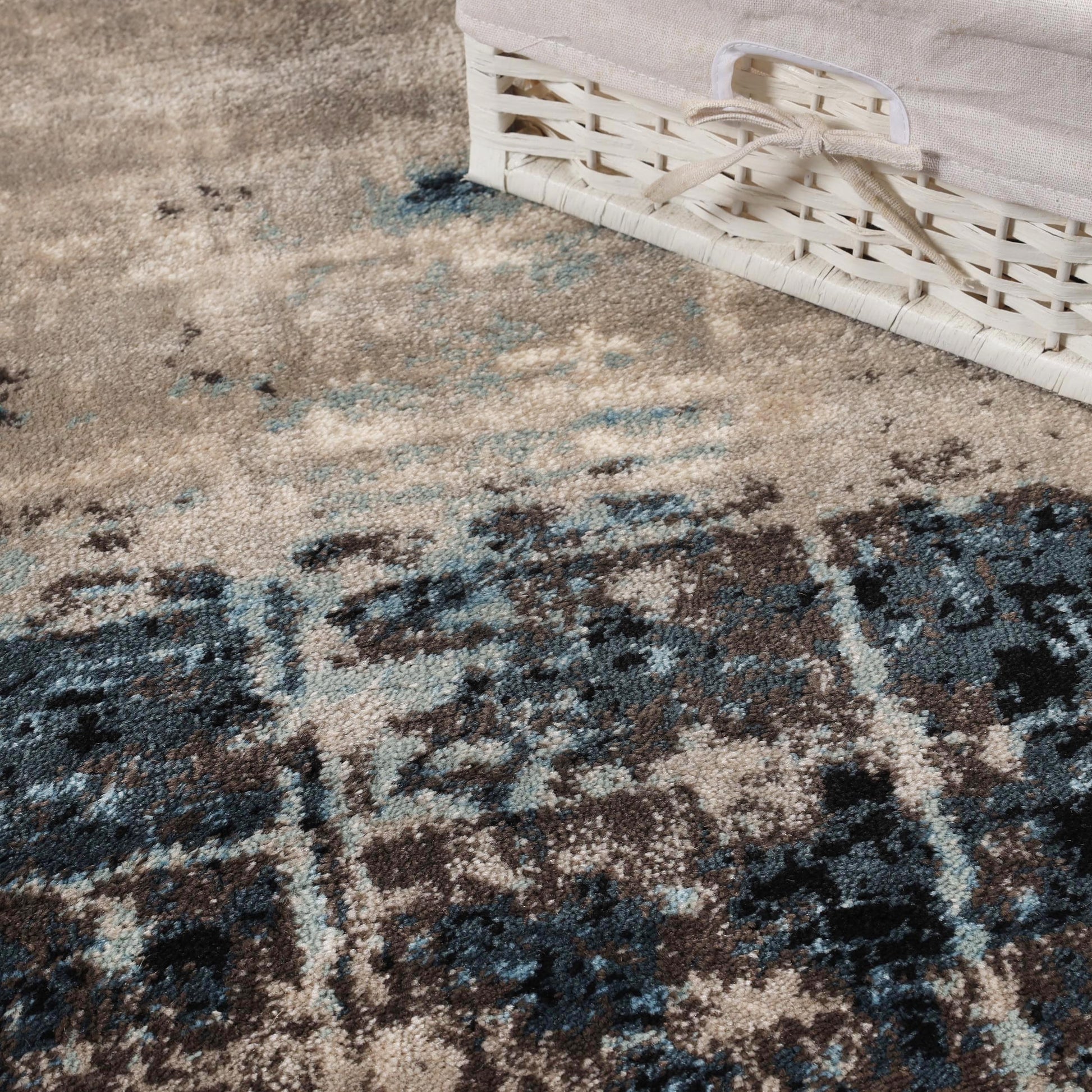 Superior Palani Washed Abstract Indoor Area Rug or Runner - Blue-Cream