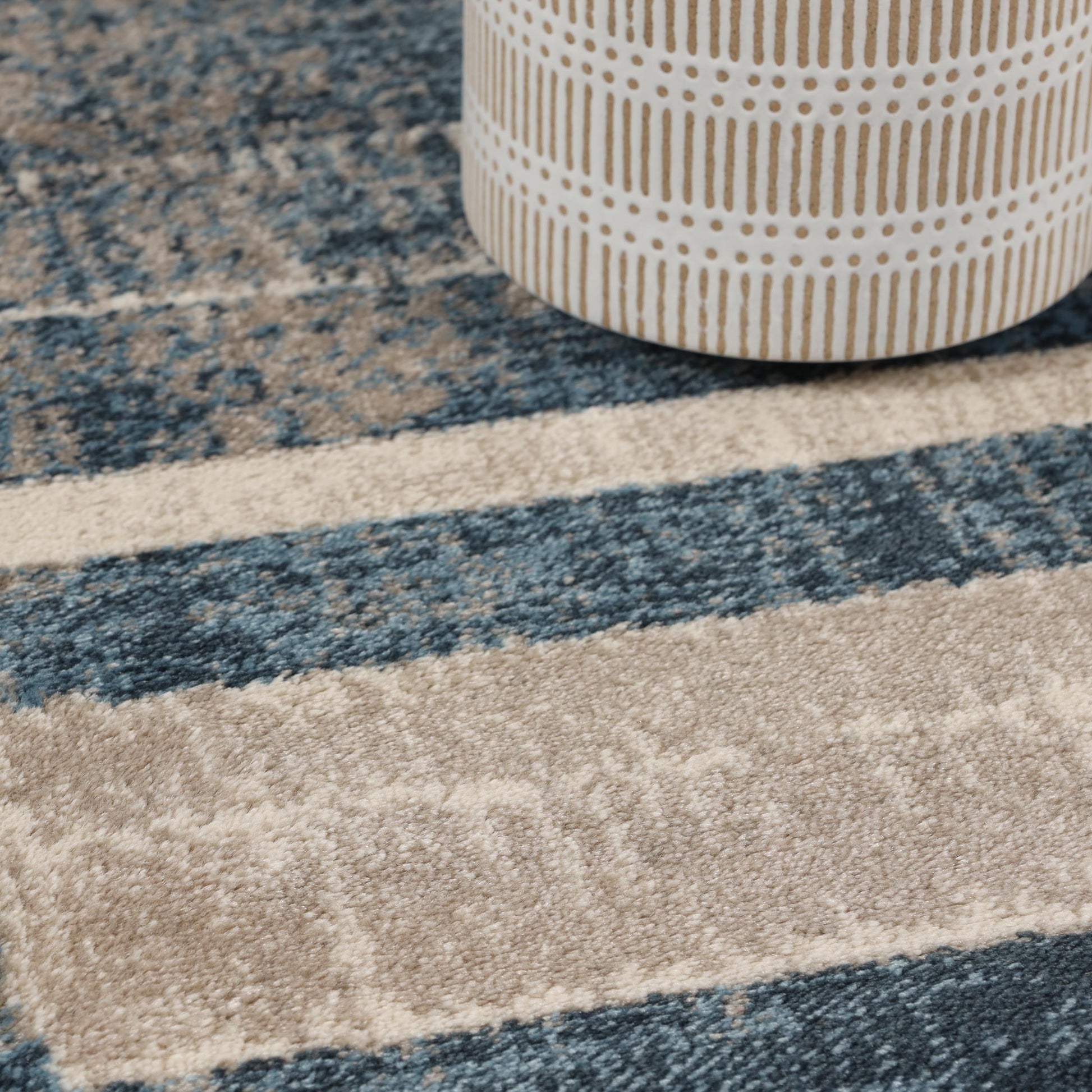 Superior Radko Modern Striped Indoor Area Rug or Runner - Blue-Cream