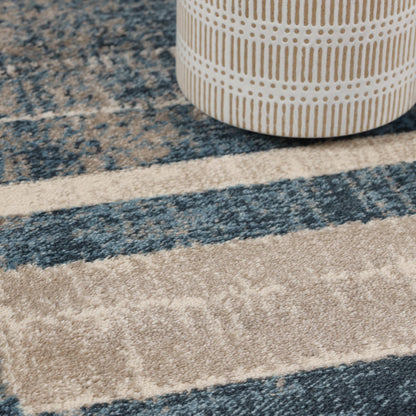 Superior Radko Modern Striped Indoor Area Rug or Runner - Blue-Cream