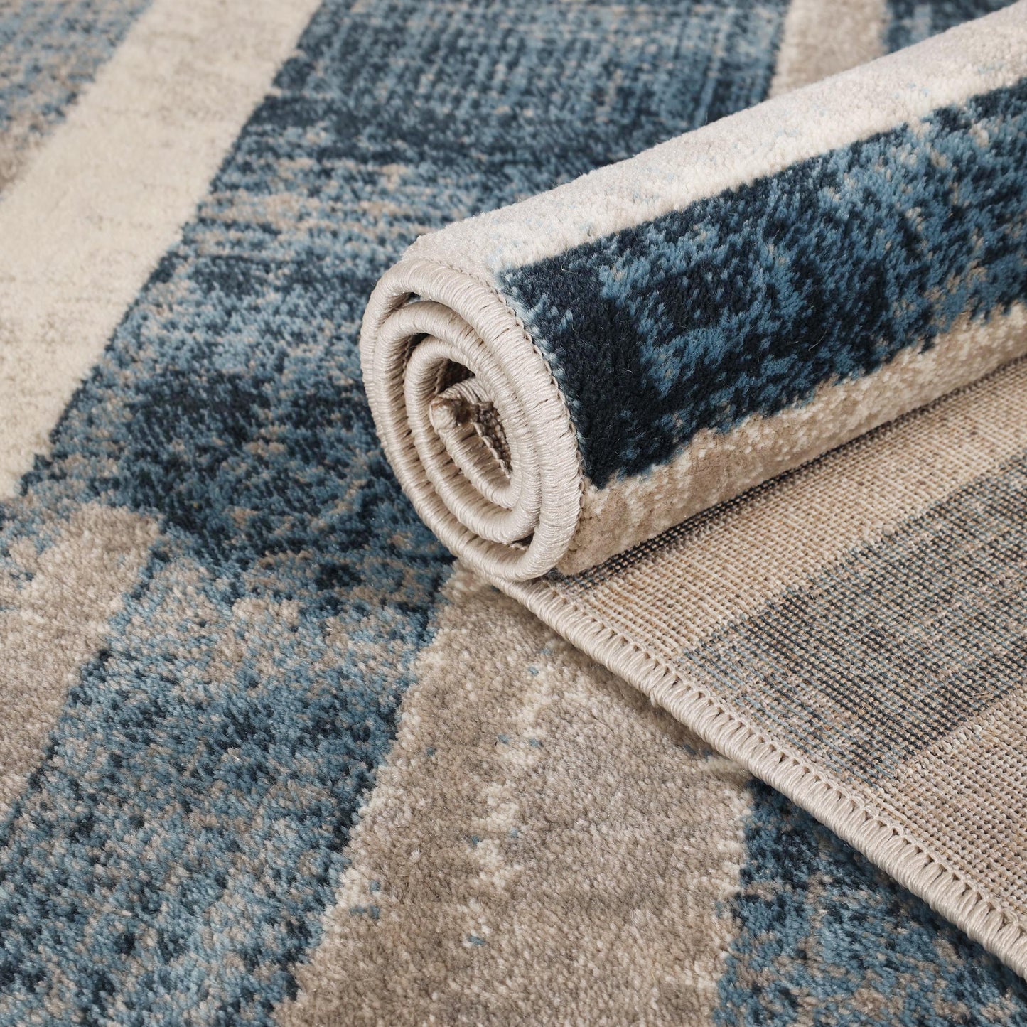 Superior Radko Modern Striped Indoor Area Rug or Runner - Blue- Cream