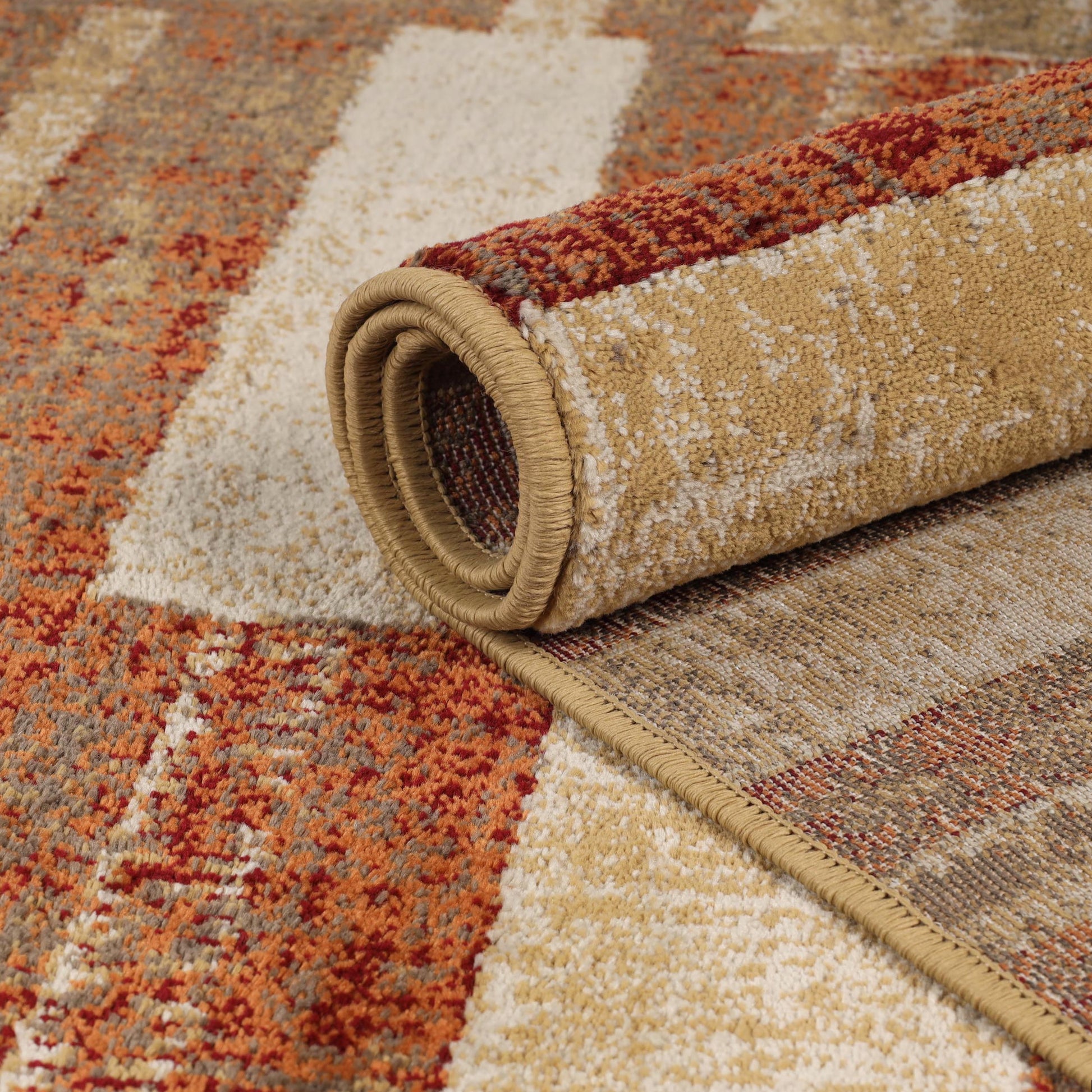 Superior Radko Modern Striped Indoor Area Rug or Runner - Rust-Cream