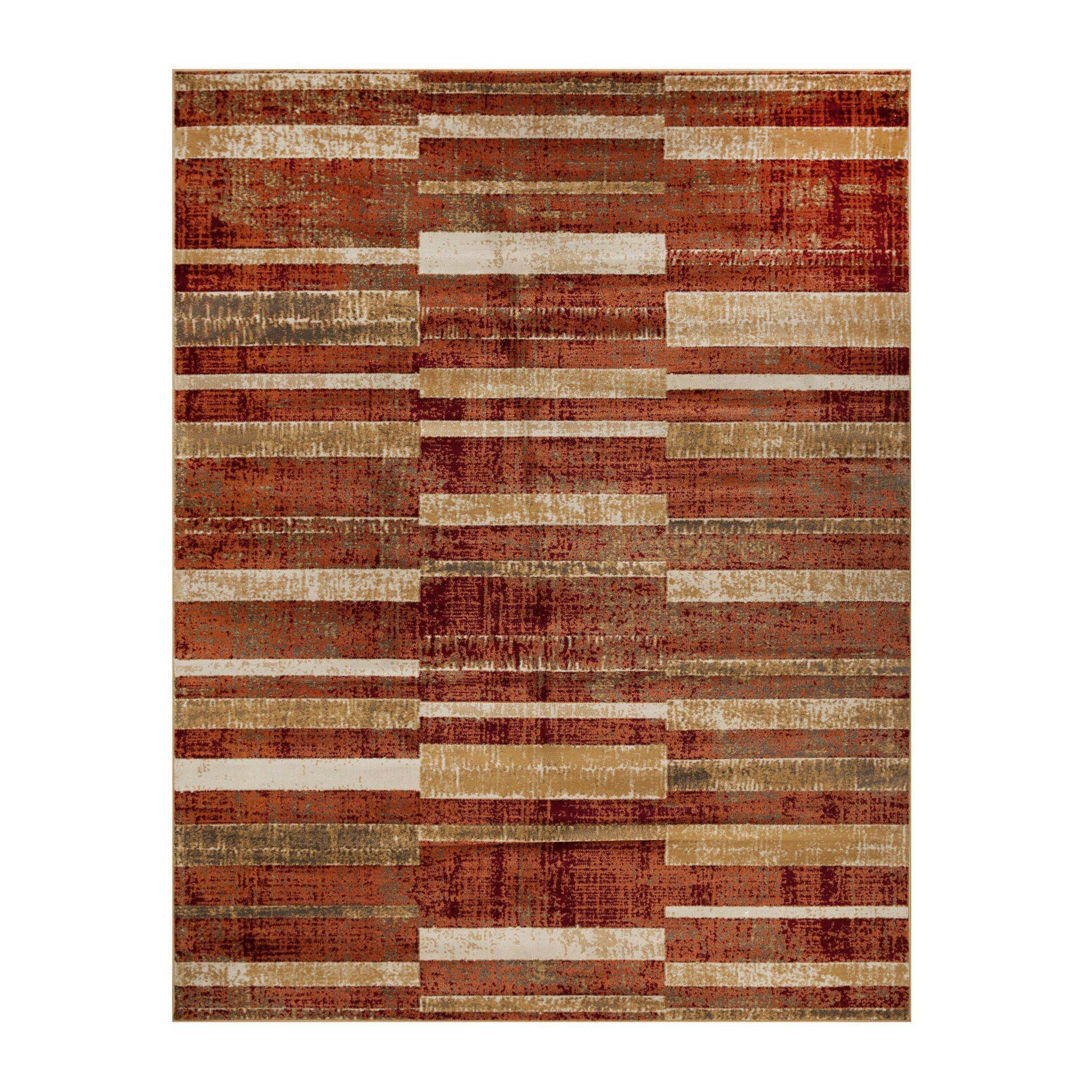 Superior Radko Modern Striped Indoor Area Rug or Runner - Rust-Cream