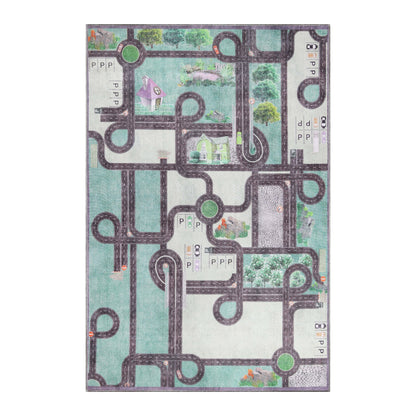 Superior Country Road Kids Playroom Nursery Washable Indoor Area Rug Or Door Mat - Pine Green