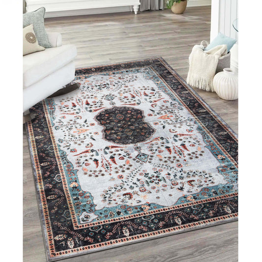 Sparrow Classic Medallion Machine Washable Indoor Area Rug or Runner - Cream