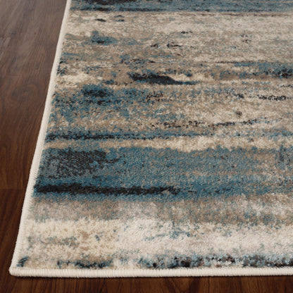Superior Taia Striped Damask Indoor Area Rug or Runner - Blue-Cream