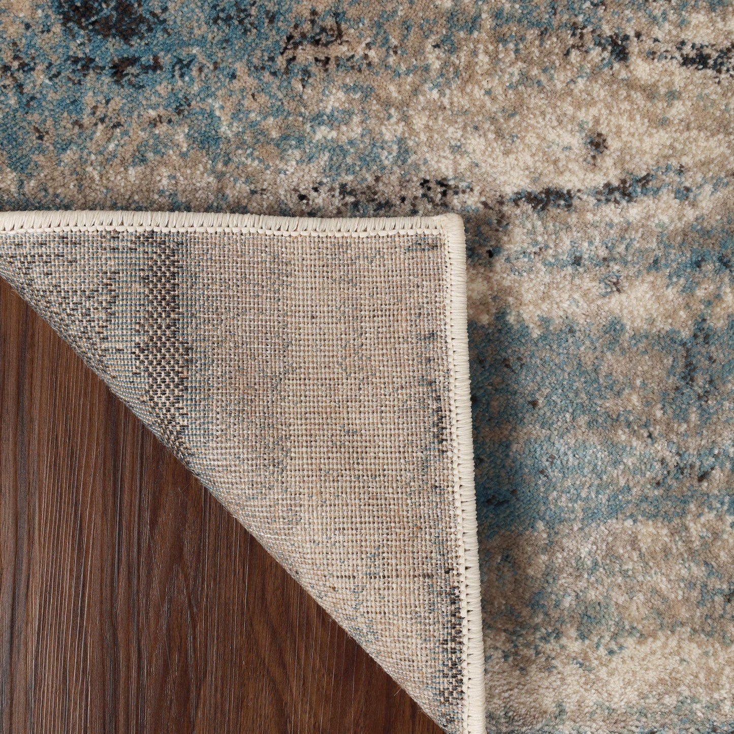 Superior Taia Striped Damask Indoor Area Rug or Runner - Blue-Cream