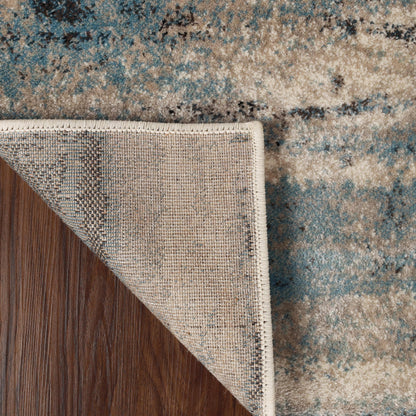 Superior Taia Striped Damask Indoor Area Rug or Runner - Blue-Cream