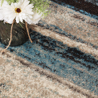Superior Taia Striped Damask Indoor Area Rug or Runner Media  - Blue -Cream